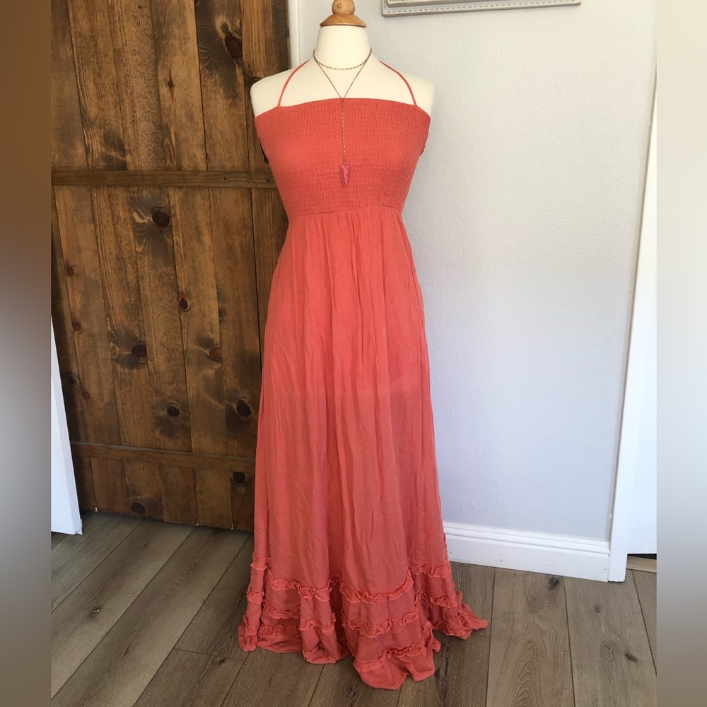 Open back summer dress with halter tie- size M